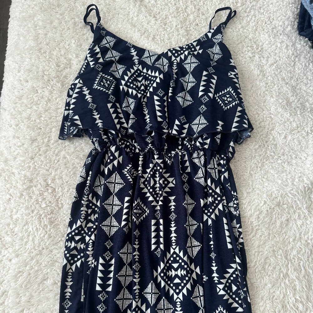 Blue and White Patterned Summer Sun Dress